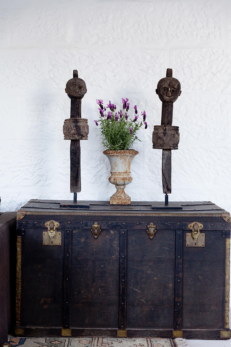 Vintage black steamer trunk